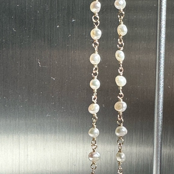 Anthropologie Gold Pearl Earrings. LeverBack clasp ~3.75” - Picture 1 of 15